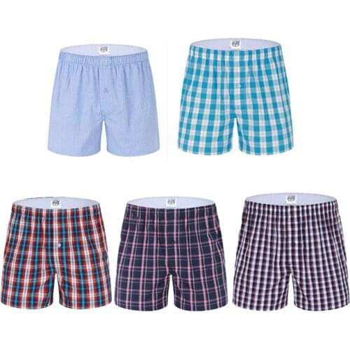 Leisure Plaid Home Pattern Cotton Boxers Woven Comfort Men Boxer Breathable Men Underwear 35 Colors European/American size