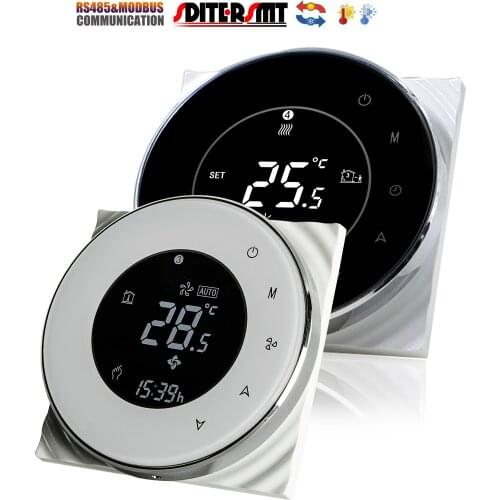 EU Smart Air Conditioner Thermostat Switch for 2P/4P Fan Valve By Modbus to RS485 Temperature Control Regulator