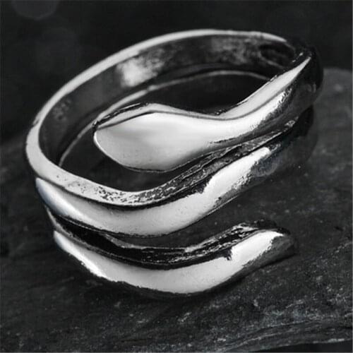 Unisex Silvery Vintage Ring Resizable Punk Opensize Snake Rings Gothic for Women Men Nightclub Halloween Party Jewelry