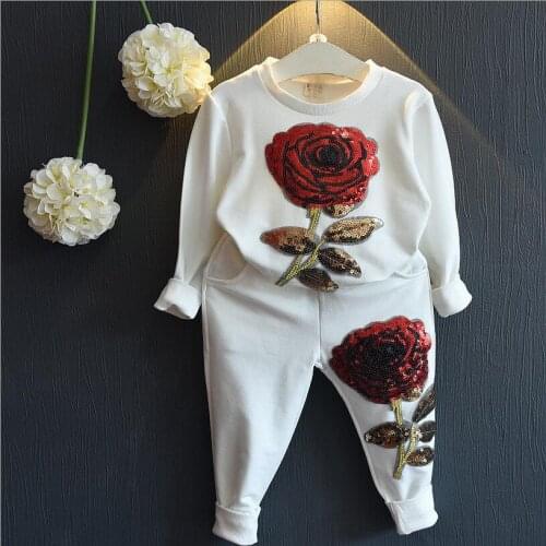 Spring autumn kids girls boutique outfits rose floral clothes sets back to school outfit