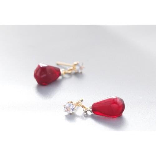 Vintage Earrings for Women Hook Earring Pomegranate with Red Beads Pomegranate Jewelry