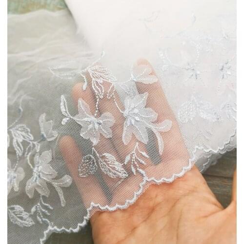 1 Meter Ivory Embroidered Mesh Lace Ribbon Wedding Party Dress Lace Fabric Trims Handmade Sew Clothes Accessories Supplier 19cm