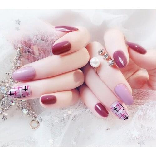 High Quality Glamorous Pink Fake Nails Fashion Artificial Nail Art Tools 24pcs/box Acrylic Nails Kit Professional