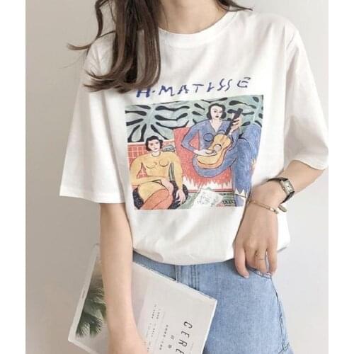 Aesthetic Woman Tshirts Henri Matisse Guitar Girls Korean Fashion Art Painting Graphic Tee Vintage Style T Shirt For Women