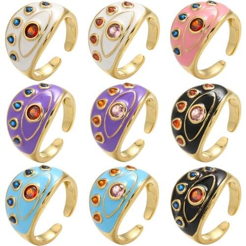 ZHUKOU gold eye Enamel rings for women chunky rings charming Dripping oil open rings for girls party Jewelry wholesale VJ193