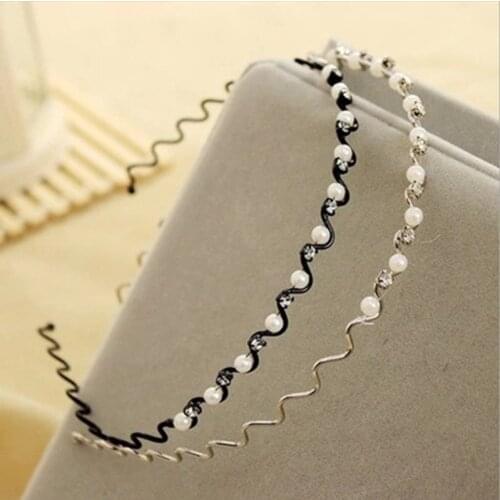 Reilly 2021 Korean hot selling style temperament style wave inlaid diamond pearl hairband bride elegant headdress hair