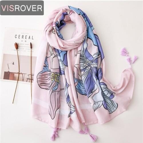 Visrover 2020 Flower Print Beach Scarf Luxury Brand Viscose Big Scarf Floral Hijab Hair Women Scarfs Fashionable Spring Scarves