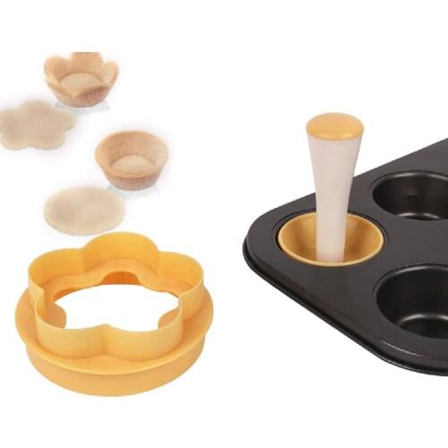 1Set Plastic Pastry Tamper Tart Shell Molds Tart Cutter Flower/Round Dough Cookie Cutter Set Cupcake Mold for Muffin/Cupcake