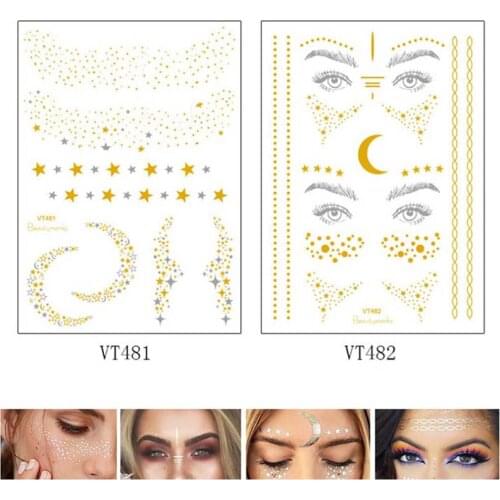 1 x Gold Silver Tattoo Women Star Moon Design Tattoo Sticker 2Styles Metallic Waterproof Temporary