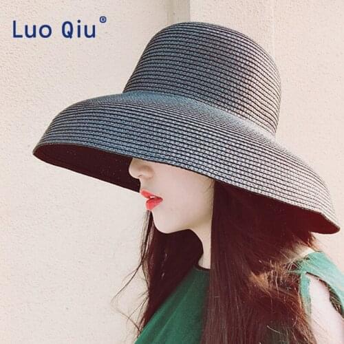 2019 simple Womens white hat summer blacksunbonnet beach cap womens strawhat sun hat summer hat 56-58cm