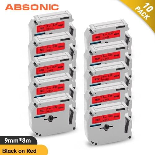 Absonic 9mm Label Tape MK421 Black on Red Compatible Brother M-K421 MK 421 MK-421 Printer Ribbon for Brother P-touch Label Print