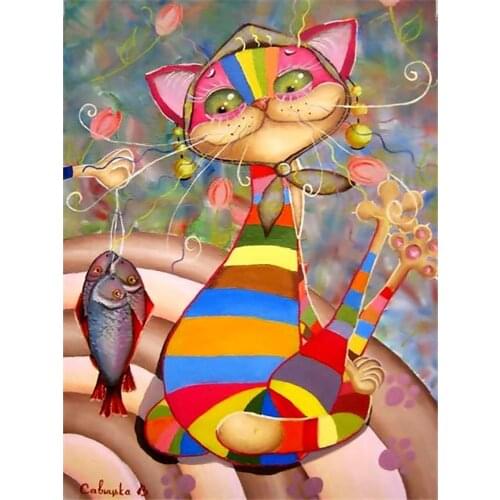 5D DIY Full Square/round Diamond Painting Cartoon Fish and cat Embroidery Cross Stitch Rhinestone Mosaic Home Decor gift WG715