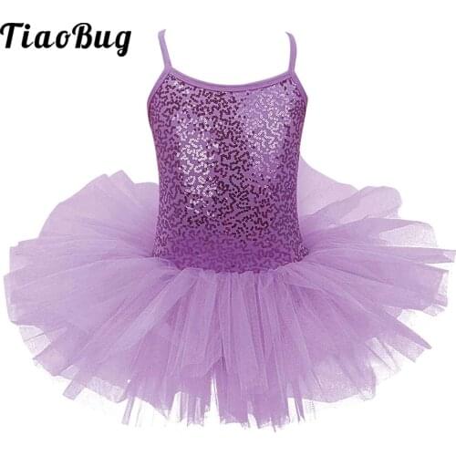 Kids Girls Sequined Camisole Ballet Tutu Dress Skirted Leotard Ballerina Glittering Dance wear Costumes