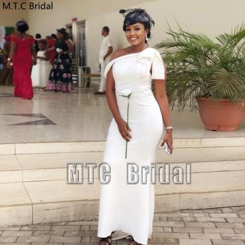 White Mermaid Bridesmaid Dresses For African Maid Of Honor Wedding Party Gowns One Shoulder Long Formal Dress Plus Size