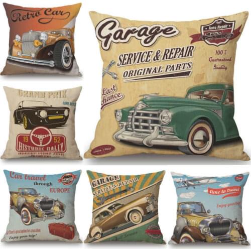 Sofa Car Home Decor Cars Pillow Case Cover Retro Cushion Linen Cotton Vintage