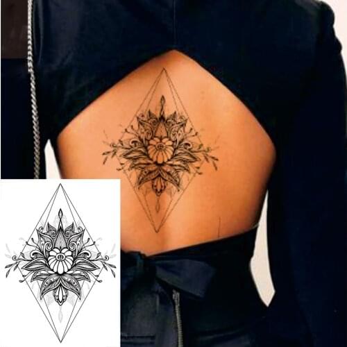 1 PIECE Black Geometric Flower Back or Chest Big Flower Waterproof Temporary Tattoo Body Art Sexy Waist Fake Tatoo