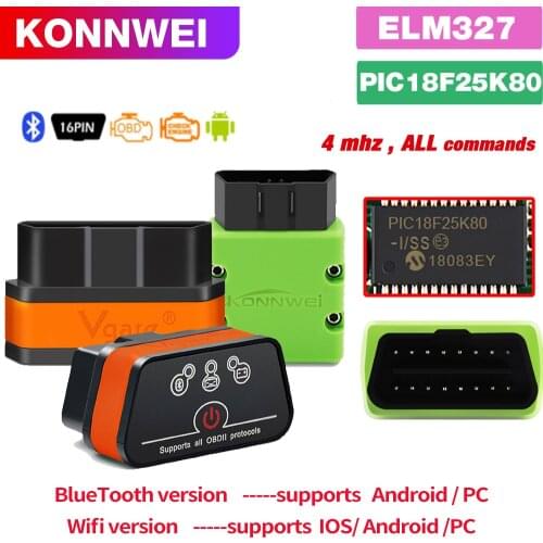 Konnwei KW902 Bluetooth/Wifi ELM327 V1.5 V2.1 PIC18F25K80 OBDII Diagnostic Tools ELM 327 OBD2 code reader Support J1805 Protocol