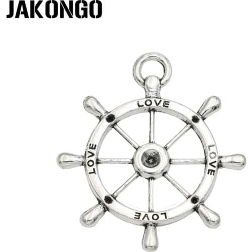 JAKONGO Tibetan Silver Plated Love Rudder Charms Pendant for Jewelry Making Bracelet Accessories DIY Handmade 36x32mm 8PCS/lot