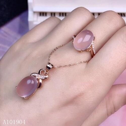 KJJEAXCMY boutique jewelry 925 sterling silver inlaid natural Furong stone crystal pendant necklace ring set women support detec