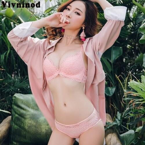 Bra Set Underwear Womens Bra Push up Non-Steel Ring Thin-Students Black And White With Pattern Lace Floral Bra and Panties Sets