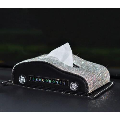 Creative Car Pumping Tray Crystal Diamond-studded Car Interior With Stop Sign Tissue Box Container For Napkins Birthday Gifts