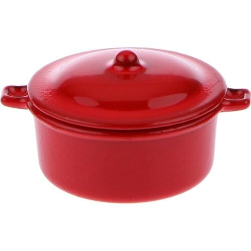 Doll House Miniature Red Metal Casserole Pot Cookware Kitchen Accessory 12th