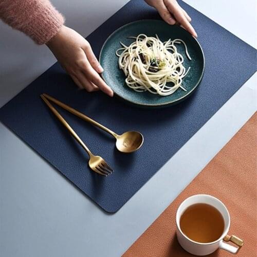 Square Double Solid Splicing Placemat Table PU Leather Tableware Insulation Hot pad Nordic style Luxury Place Mat Bowl Coaster