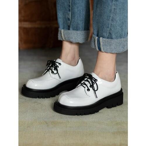 EshtonShero Loafers Platform Shoes Women Genuine Leather Flats Casual Shoes Lace Up White Mixed Colors Ladies Flats Spring