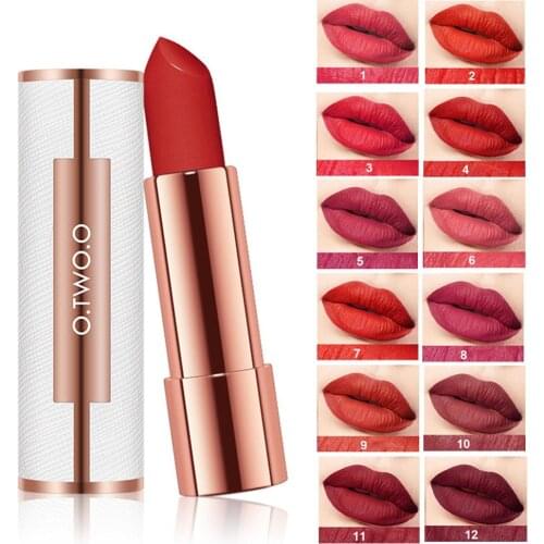 O.TWO.O Matte Lipstick Nude Brown Red Lips Makeup Velvet Silky Smooth Texture Long Lasting Waterproof Lip Stick 12 Colors