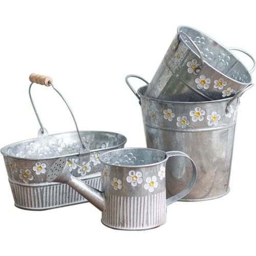 Retro Iron Flower Bucket Vintage Metal Plants Flowers Pots Home Garden Balcony Hanging Flowerpots Ornaments for Green Plants