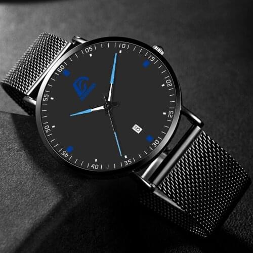 Fashion Men Watches Luxury Business Quartz Wrist Watch Minimalist Mens Ultra-thin Stainless Steel Mesh Belt Clock reloj hombre