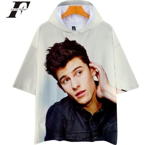 Kpop 3D Shwan Mendes print hooded t shirt Women and Men Clothes with cap Short Sleeves streetwear Plus Size 4XL 2019