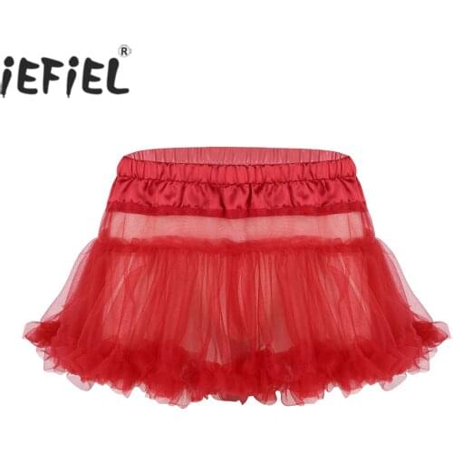 Mens Sissy Lingerie Night Skirts Satin Elastic Waistband Frilly Ruffled Soft Tulle Layered Skirt Short Babydolls Mini Tutu Skirt