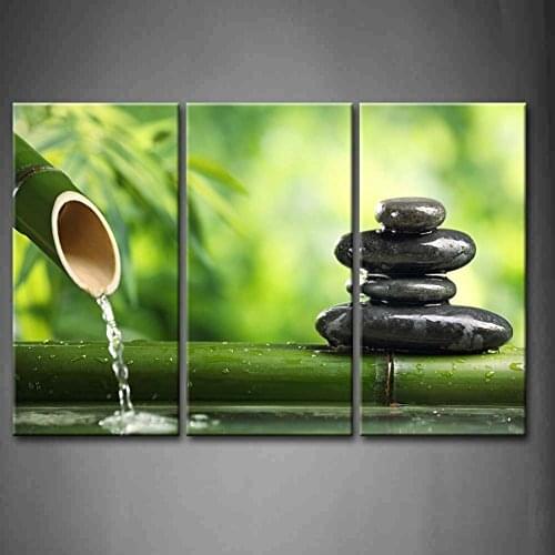 Custom 3 Panel Wall Art Green Spa Still Life With Bamboo Fountain And Zen Stone Painting Pictures Print On Canvas Drop shipping