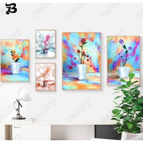 Canvas Painting Wall Art Nordic Simple Oil Painting Colorful Flower Bonsai Canvas Posters Prints for Living Room Home Wall Decor