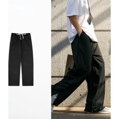 New Trendy Designer Men Pants Hem Slits Fashion Casual Vintage Loose Straight Street Dance Skateboard Youth Joggers Sweatpants