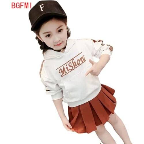 Teenager Kids Clothes Girls Casual Skirt Set Spring Children Long Sleeve Sport Sets Letter Print Hoodie +Pleated Skirt Outfit