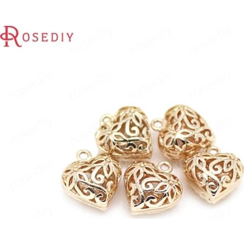 10PCS 10X11.5MM 24K Champagne Gold Color Plated Brass Hollow Hearts Charms Pendants High Quality Diy Jewelry Accessories