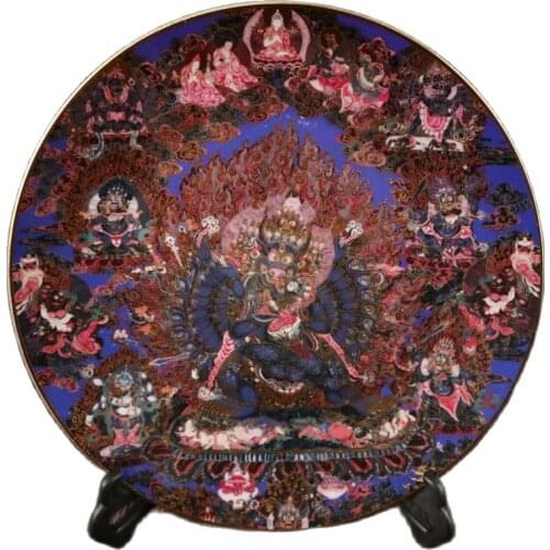 Early collection of gold painted and pastel Buddha appreciation plate