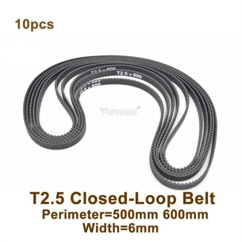 POWGE 500 T2.5 Timing Belt Width 6mm Perimeter 500 600mm Teeth 200 240 Closed-Loop Rubber Timing Belt T2.5X500 10pcs/lot