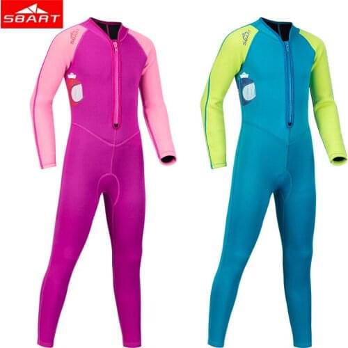 SBART 2mm One Pieces Childrens Warm Neoprene Wetsuits Kids Swimwears Diving Suits Long Sleeves Boys Girls Surfing Rash Guards