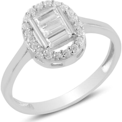 Silver 925 Sterling Baget Zircon Engagement Ring