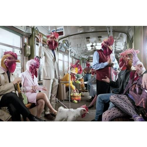 Weird Chicken People on a Bus Art Film Print Silk Poster Home Wall Decor 24x36inch