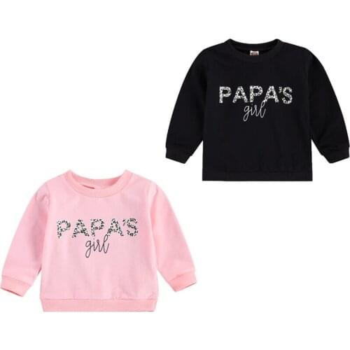0-5Y Autumn Lovely Kids Girls Sweatshirt Tops Letter Leopard Print Long Sleeve Pullover Tops 2 Colors