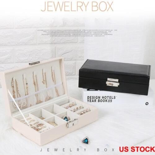 US STOCK Portable Travel Jewelry Box Organizer Velvet Jewellery Ornaments Case Storage yu