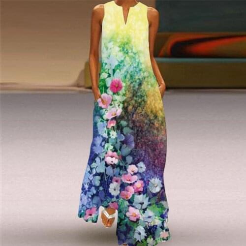 SANWOOD Flowers Print Vintage Dress 2021 Party V Neck Summer Sundresses Elegant dresses Women Casual Beach Maxi Dress For Women