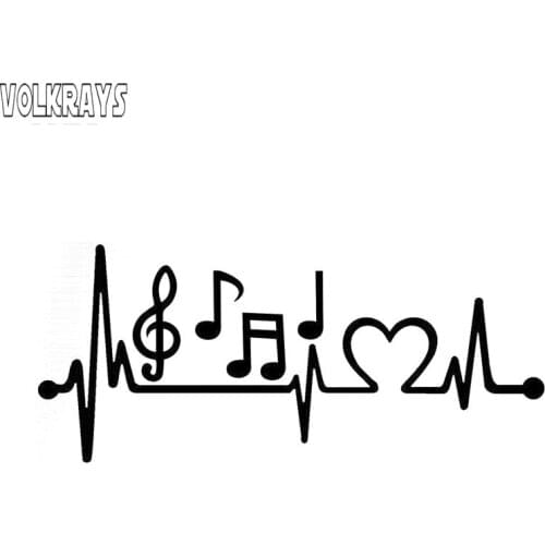 Volkrays Creative Car Sticker Music Notes Heartbeat Accessoeies Reflective Cover Scratches Vinyl Decal Black/Silver,7cm*20cm