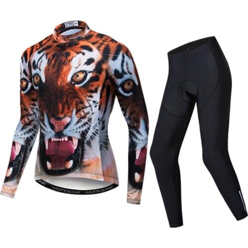 Weimostar 3D Tiger Long Sleeve Cycling Clotihng Outdoor Sport Cycling Jersey Set Autumn Mountain Bike Wear Bicycle Jersey Suit