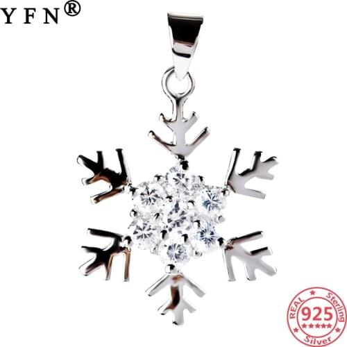 YFN 925 Sterling Silver Necklace Pendant Snowflake Silver 925 Fine Jewelry Necklace Charms Christmas Jewelry Necklace Moms Gift