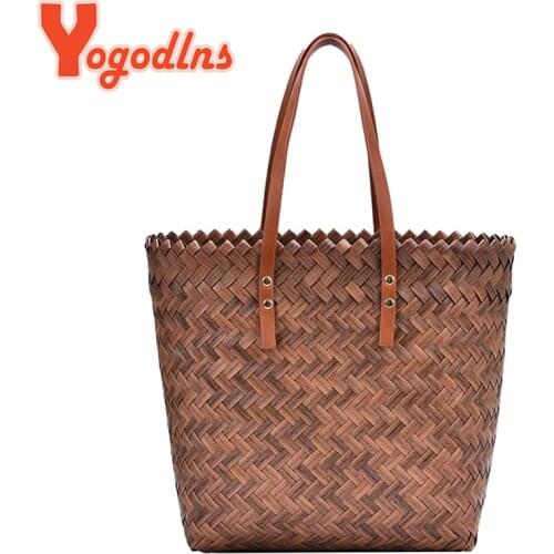 Yogodlns Summer Straw Shoulder Bag Women Large Capacity Totes Bag Rattan Handmade Handbag Woven Lady Beach Bag Totes Bolso sac